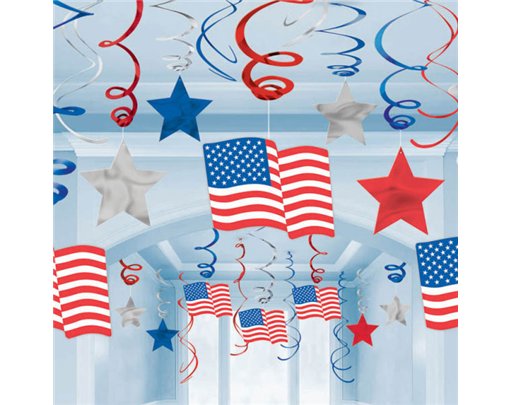 30PC USA HANGING SWIRL DECORATIONS