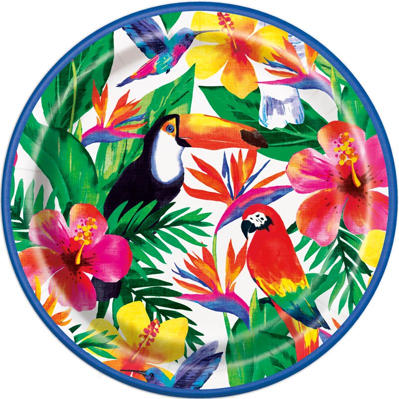 8PK 9in TROPICAL PALM LUAU PLATES
