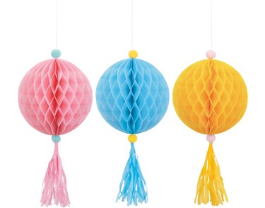 3PC PASTEL PAPER HONEYCOMB DECORATION KIT