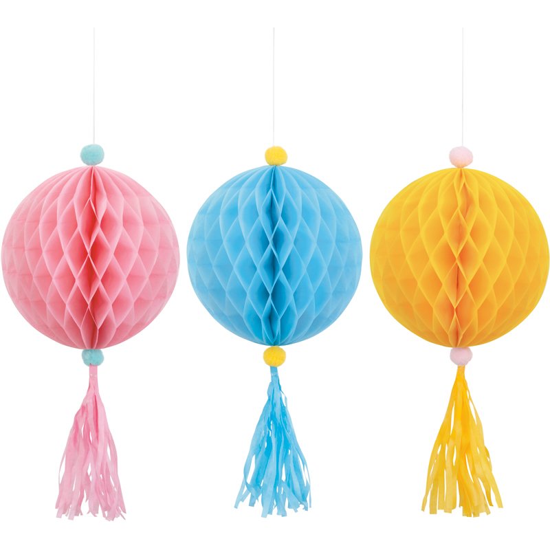 3PC PASTEL PAPER HONEYCOMB DECORATION KIT