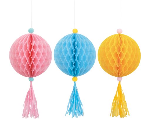 3PC PASTEL PAPER HONEYCOMB DECORATION KIT