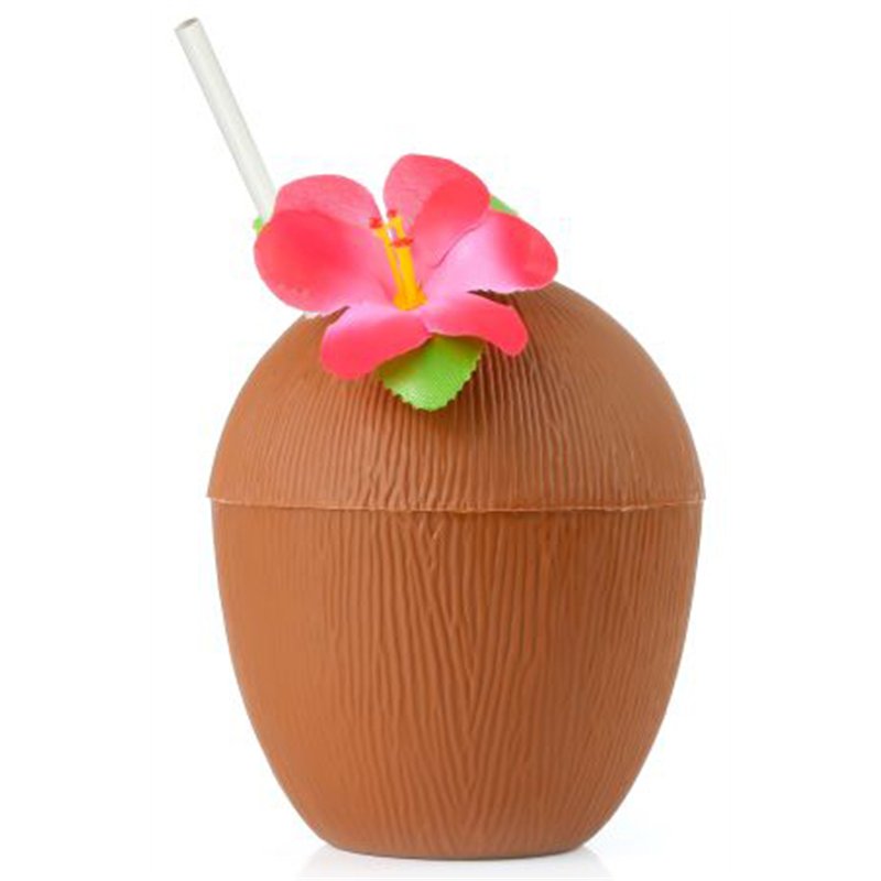 COCONUT CUPS WITH RED FLOWER & PAPER STRAW