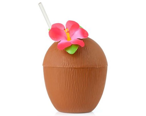 COCONUT CUPS WITH RED FLOWER & PAPER STRAW