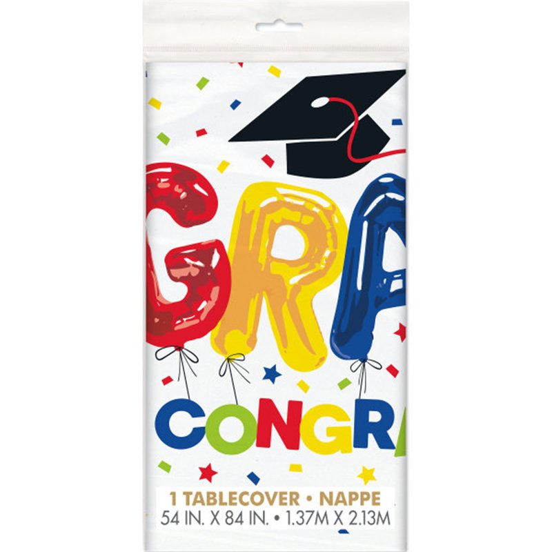54x84in GRAD CONGRATS PLASTIC TABLECOVER