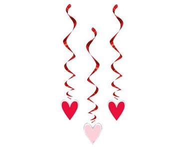 3PK 26in PINK/RED HEARTS HANGING SWIRLS