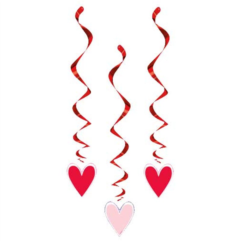 3PK 26in PINK/RED HEARTS HANGING SWIRLS