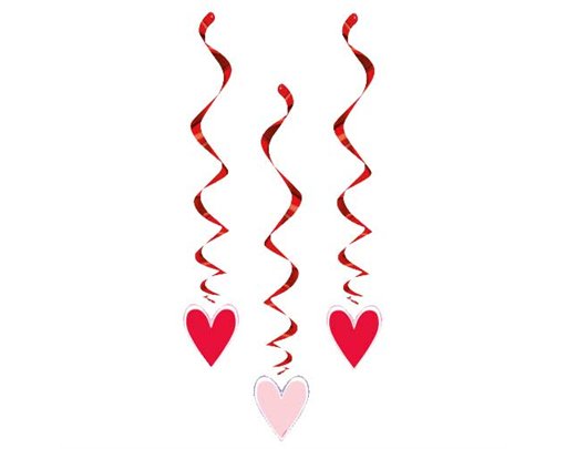 3PK 26in PINK/RED HEARTS HANGING SWIRLS
