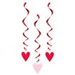3PK 26in PINK/RED HEARTS HANGING SWIRLS
