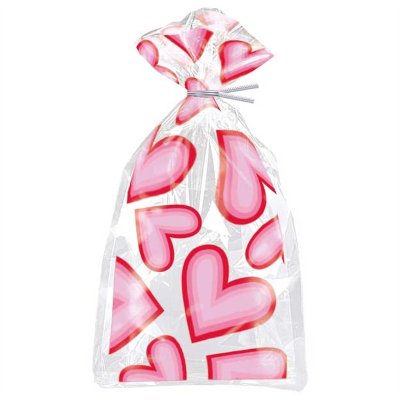 20PK RETRO VALENTINES HEARTS CELLO BAGS