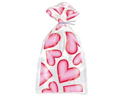 20PK RETRO VALENTINES HEARTS CELLO BAGS