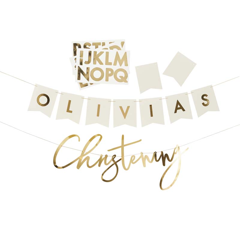 4m GOLD CHRISTENING PERSONALISED BANNER