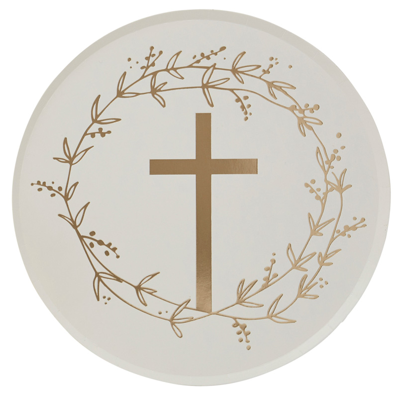 8PK GOLD CROSS PAPER PLATES