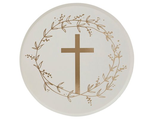 8PK GOLD CROSS PAPER PLATES