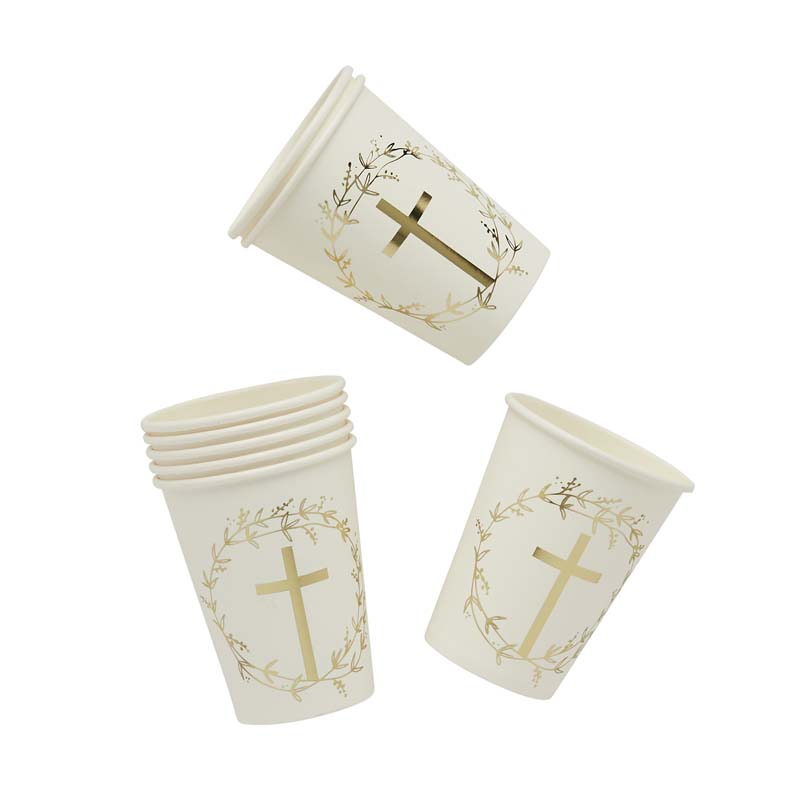 8PK GOLD CROSS PAPER CUPS