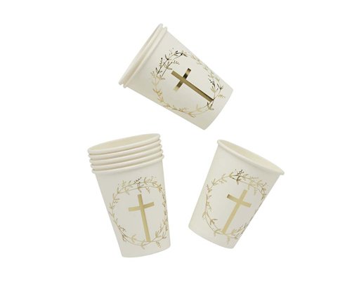 8PK GOLD CROSS PAPER CUPS