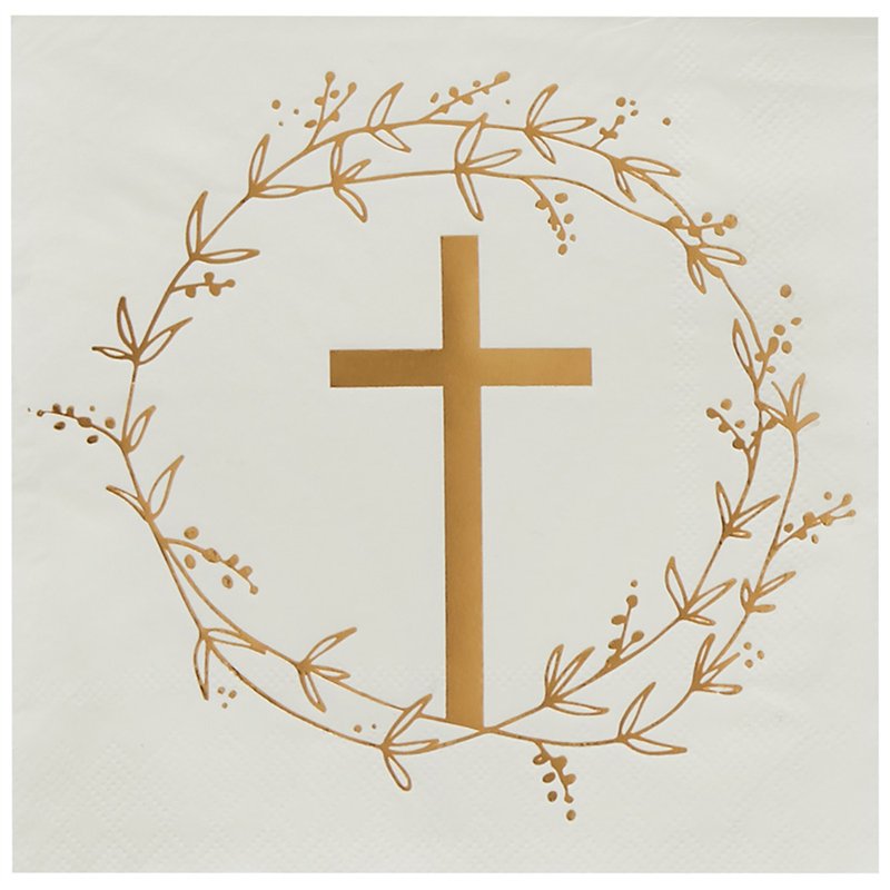 16PK GOLD CROSS PAPER NAPKINS
