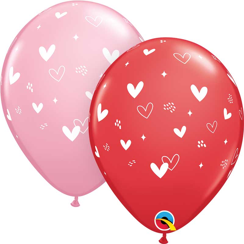 25PK 11in HEARTS & SPECKLES QUALATEX