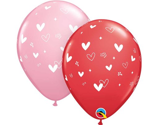 25PK 11in HEARTS & SPECKLES QUALATEX