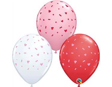 25PK 11in HEARTS & SPRINKLES QUALATEX