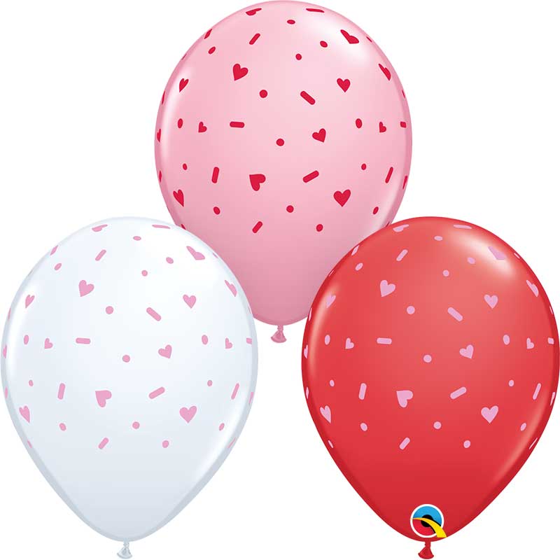 25PK 11in HEARTS & SPRINKLES QUALATEX