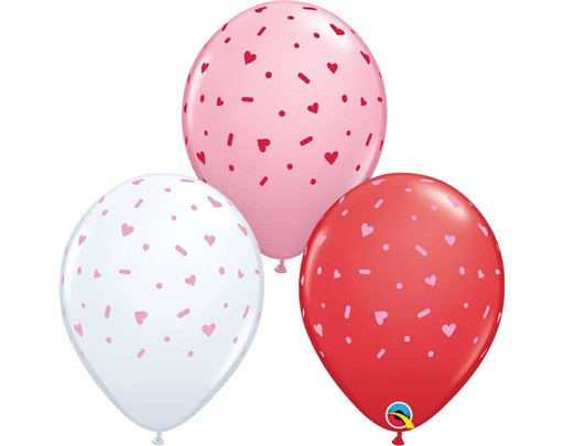 25PK 11in HEARTS & SPRINKLES QUALATEX