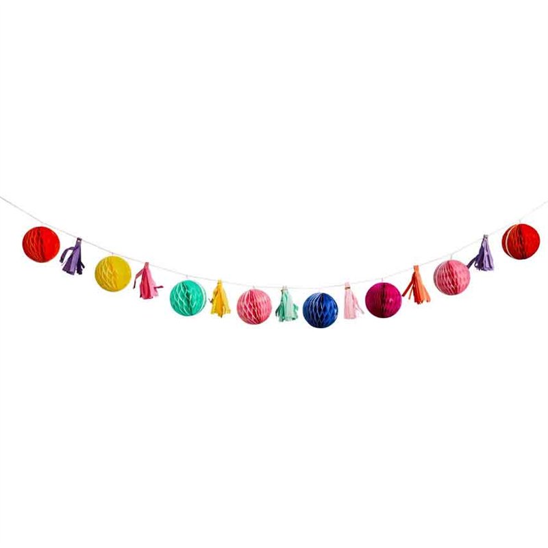 2m BRIGHT COLOURED HONEYCOMB & TASSEL GARLAND