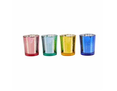 4ASST BRIGHT COLOURED GLASS CANDLE HOLDERS
