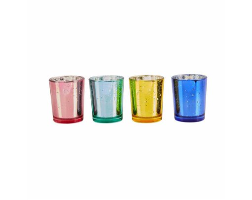4ASST BRIGHT COLOURED GLASS CANDLE HOLDERS