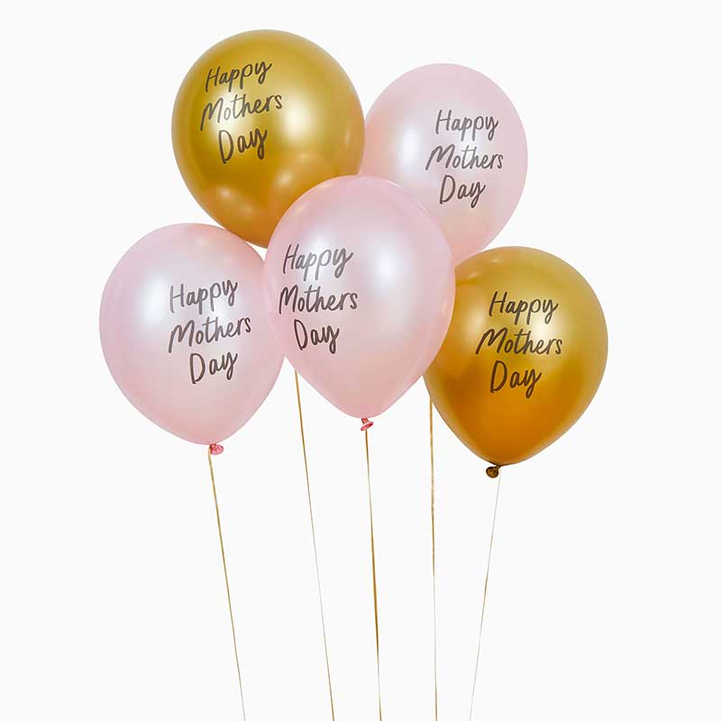 5PK 12in PINK & GOLD 'HAPPY MOTHER'S DAY'  BALLOONS