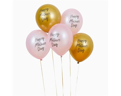 5PK 12in PINK & GOLD 'HAPPY MOTHER'S DAY'  BALLOONS