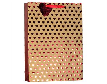VALENTINES FOIL HEART ON KRAFT XLG GIFT BAG 6S