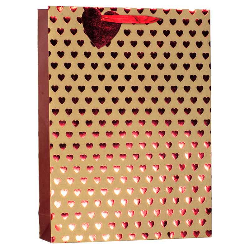 VALENTINES FOIL HEART ON KRAFT XLG GIFT BAG 6S