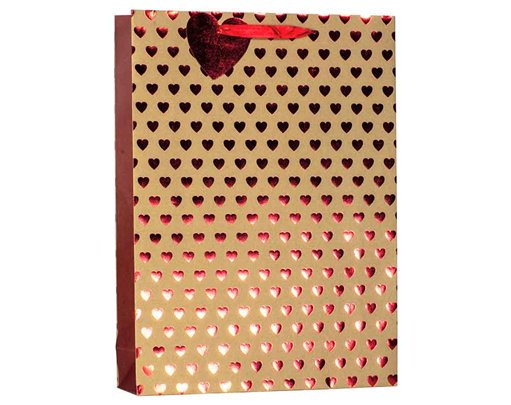 VALENTINES FOIL HEART ON KRAFT XLG GIFT BAG 6S