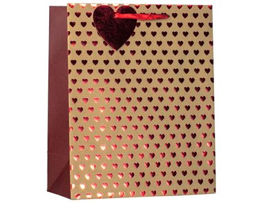 VALENTINES FOIL HEART ON KRAFT LARGE GIFT BAG 6S