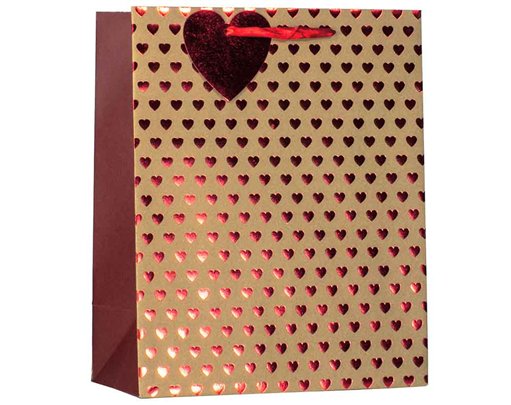 VALENTINES FOIL HEART ON KRAFT LARGE GIFT BAG 6S