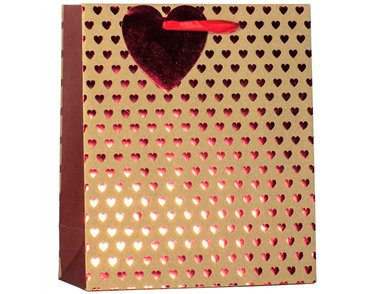 VALENTINES FOIL HEART ON KRAFT LARGE GIFT BAG 6S