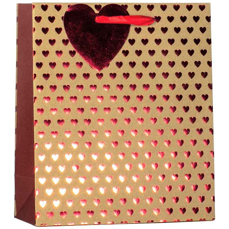 VALENTINES FOIL HEART ON KRAFT LARGE GIFT BAG 6S