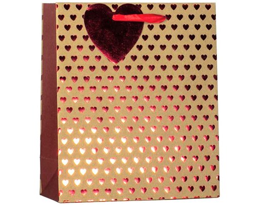 VALENTINES FOIL HEART ON KRAFT LARGE GIFT BAG 6S