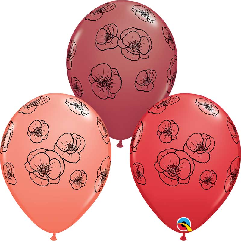 25PK 11in PRETTY POPPIES QUALATEX