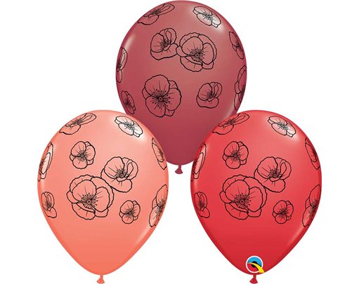 25PK 11in PRETTY POPPIES QUALATEX