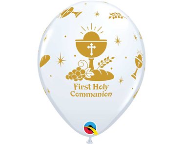 25PK 11in WHITE FIRST HOLY COMMUNION QUALATEX