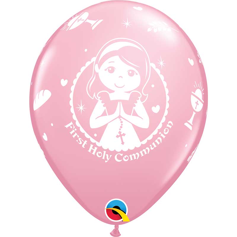 6PK 11in PINK FIRST HOLY COMMUNION QUALATEX