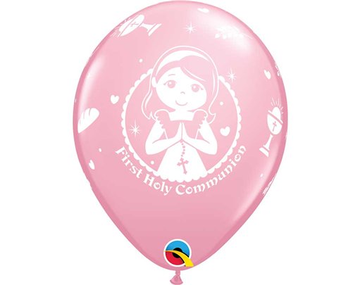 6PK 11in PINK FIRST HOLY COMMUNION QUALATEX