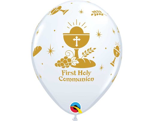 6PK 11in WHITE FIRST HOLY COMMUNION QUALATEX