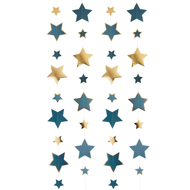 5m GOLD & TEAL TRAILING STAR HANGING DECORATION