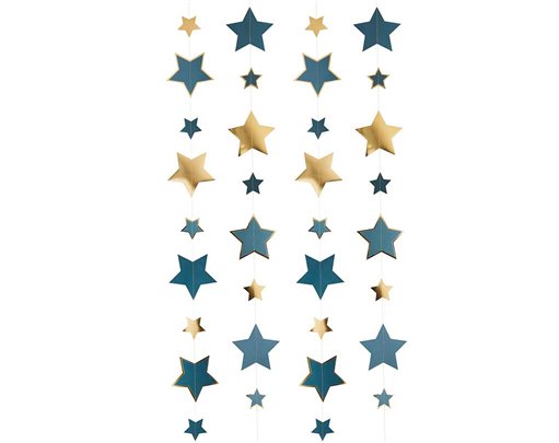 5m GOLD & TEAL TRAILING STAR HANGING DECORATION