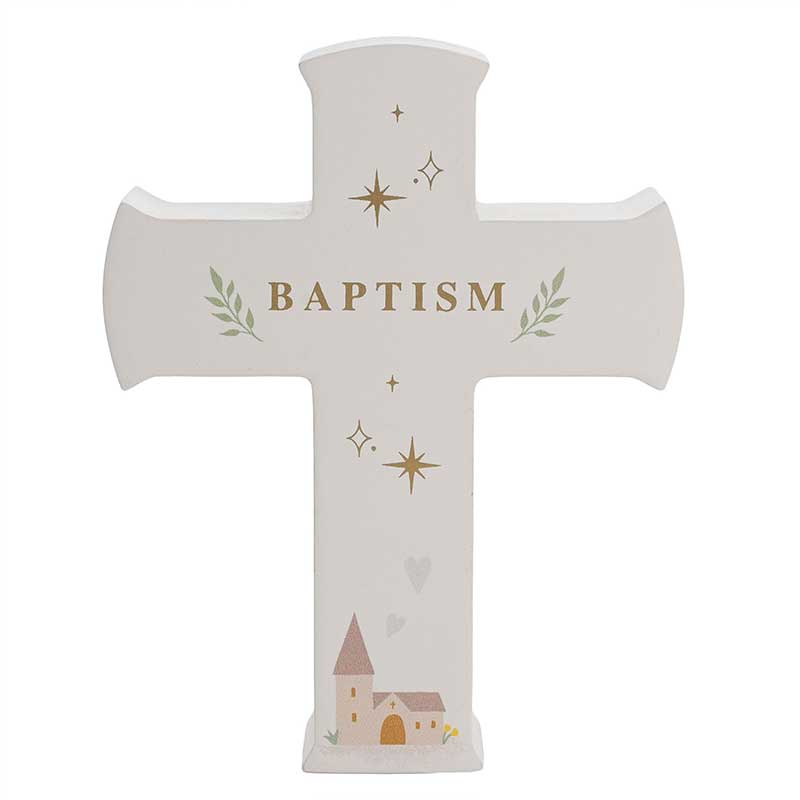 BAPTISM FAITH & HOPE MANTEL CROSS PLAQUE