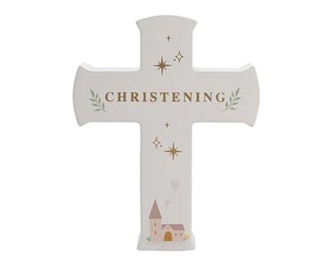 CHRISTENING FAITH & HOPE MANTEL CROSS PLAQUE