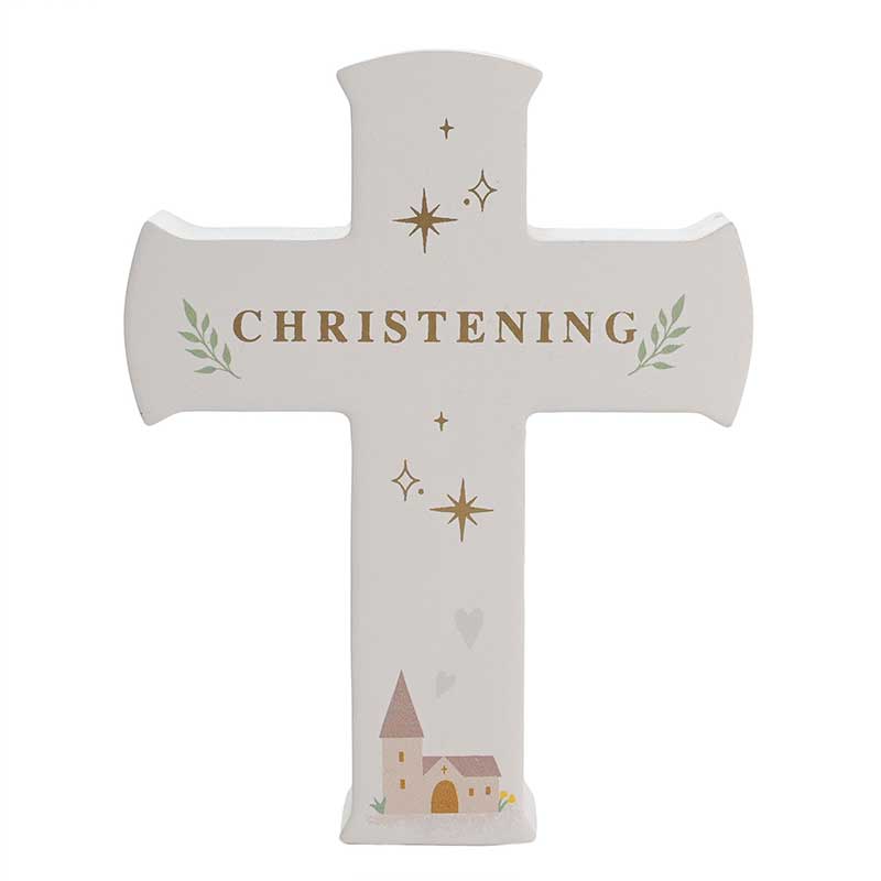 CHRISTENING FAITH & HOPE MANTEL CROSS PLAQUE