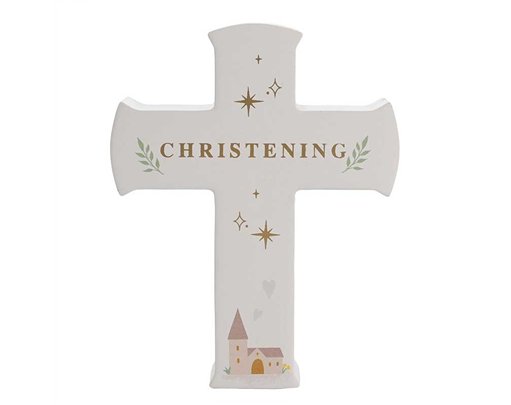 CHRISTENING FAITH & HOPE MANTEL CROSS PLAQUE